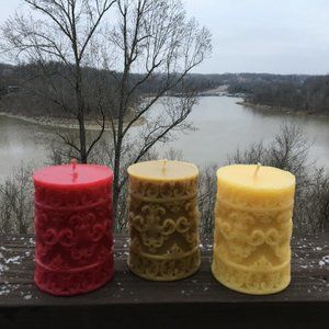 100% Beeswax Fleur De Lis Sculpted Pillar Candle